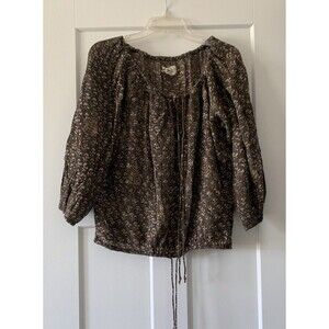 Denim & Supply Ralph Lauren Boho Floral Prairie Blouse Top Drawstring Tie Neck S